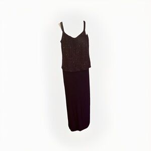 Alex Evenings Maxi Sleeveless Dress in Merlot Burgundy Sparkle SZ 16W NOS
